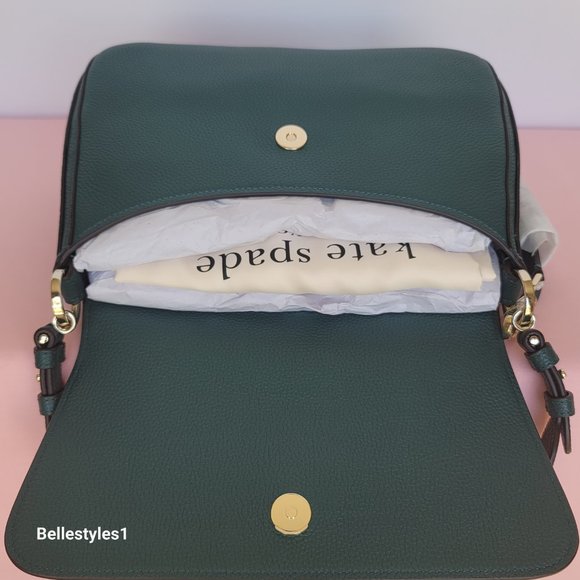 KATE SPADE Hudson Pebbled Leather Medium Flap Convertible Shoulder Bag-Artesian⭐ - Picture 11 of 16